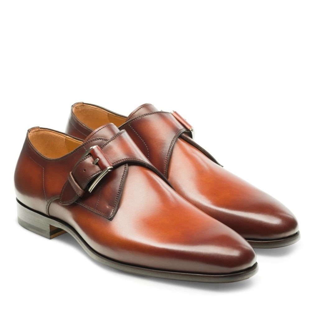 Magnanni Marco Leather Monk Strap Shoes Tobacco Cognac Brown Mansfeld Loafer 9.5